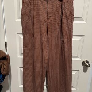 a new day Women's Brown Checkered Wide Leg Pants